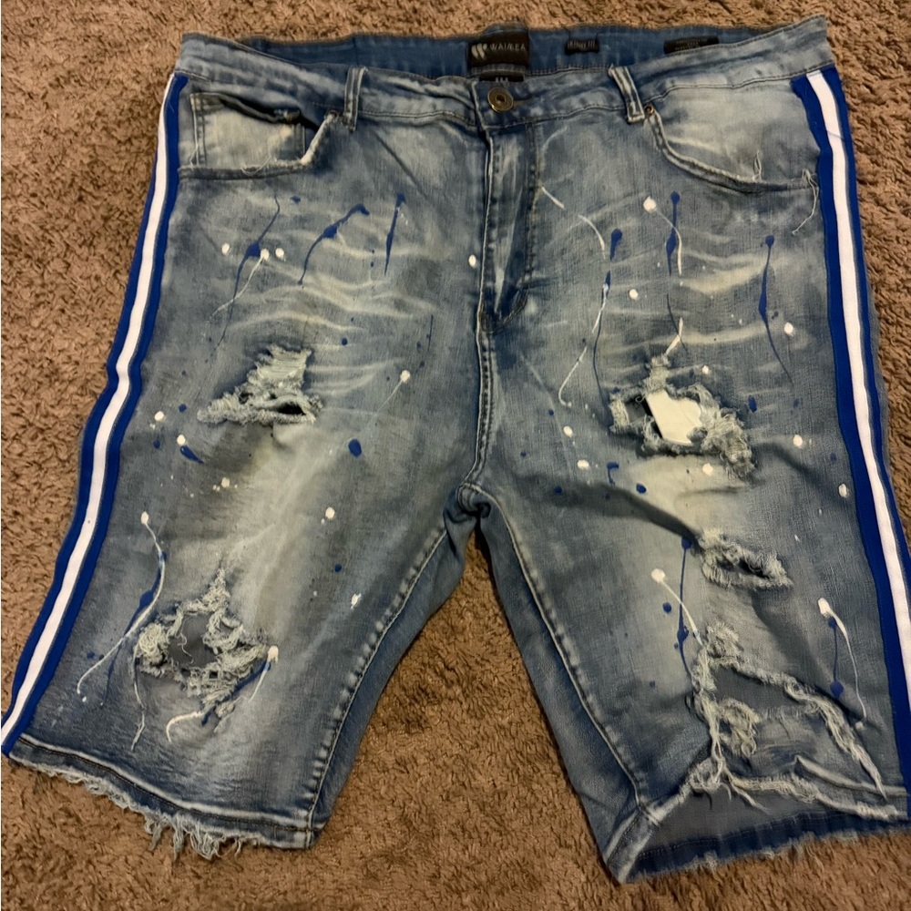 Waimea Men's Distressed Denim Shorts with Blue Accents
